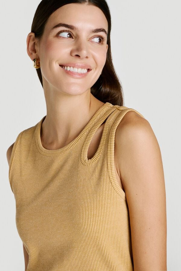 Vila Top de al&ccedil;as em algod&atilde;o org&acirc;nico Dourado