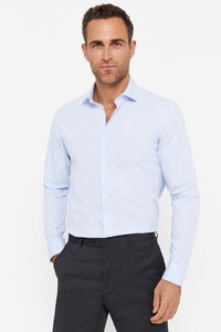 Cortefiel Slim fit plain easy-iron textured dress shirt Blue