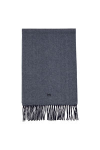 Cortefiel Light 100% wool fringed scarf with embroidered logo Grey