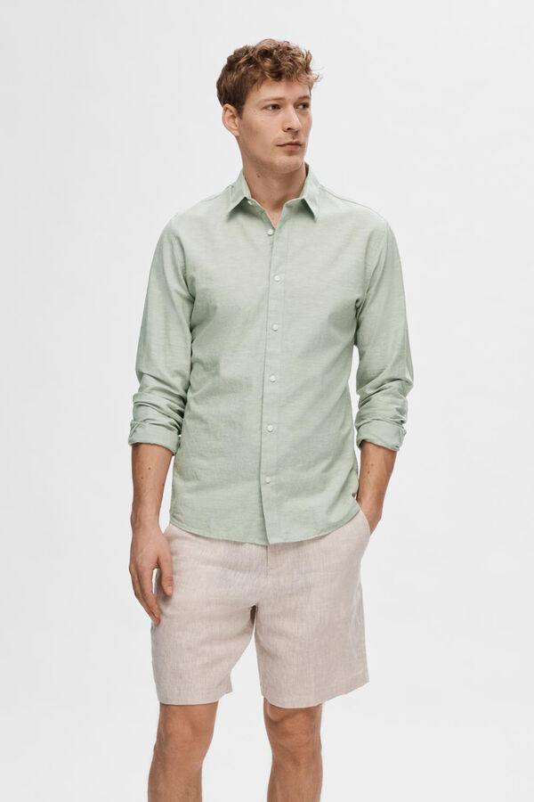 Cortefiel Camisa de manga comprida confecionada com linho e algodão reciclado. Verde