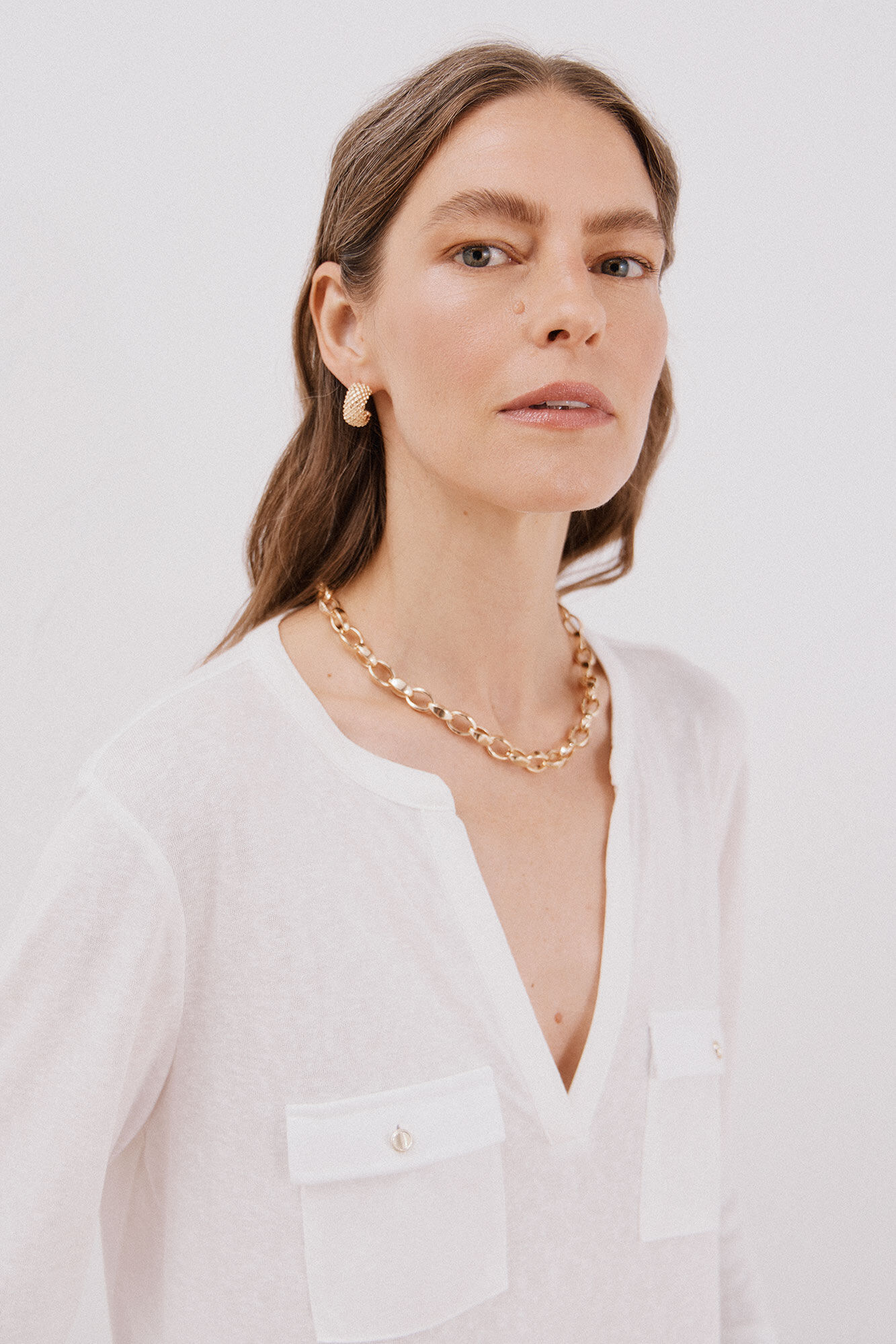 Cortefiel linen effect mandarin collar T-shirt