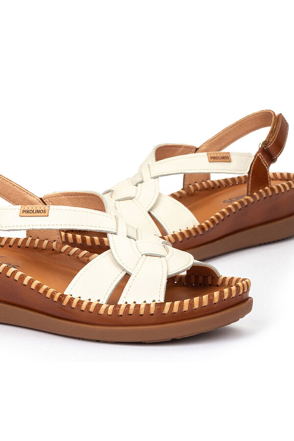 Pikolinos Sand&aacute;lia de pele entran&ccedil;ada para mulher Branco