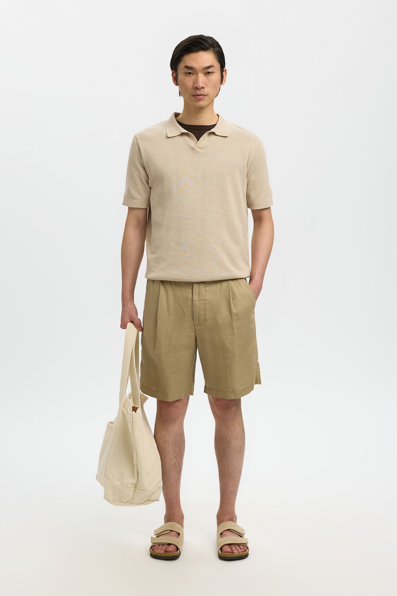 Selected Polo de punto con cuello abierto