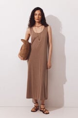 Cortefiel Vestido de malha com al&ccedil;as Tostado