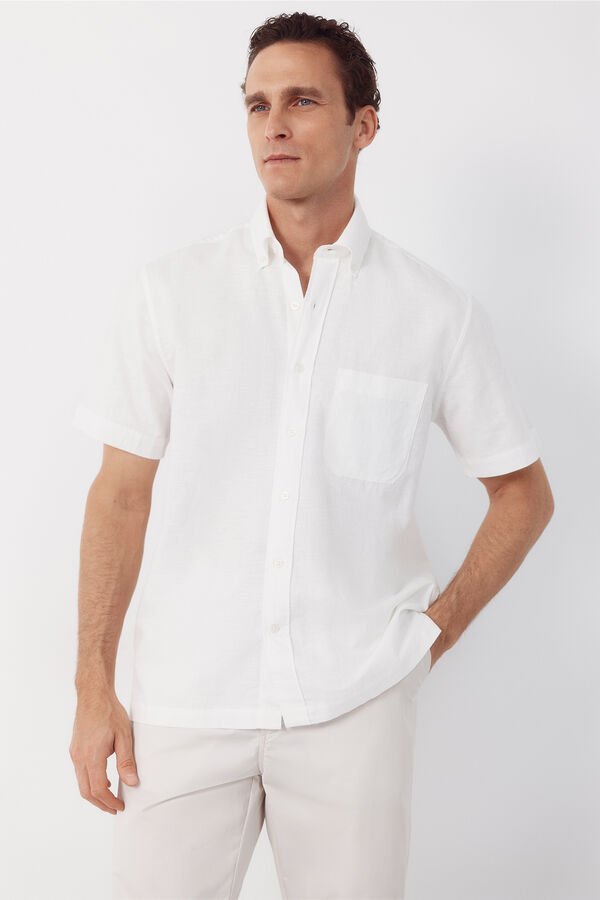 Cortefiel Linen short sleeve shirt White