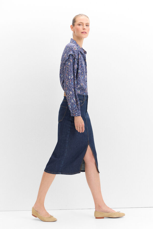 Cortefiel Printed pleated shirt Printed blue