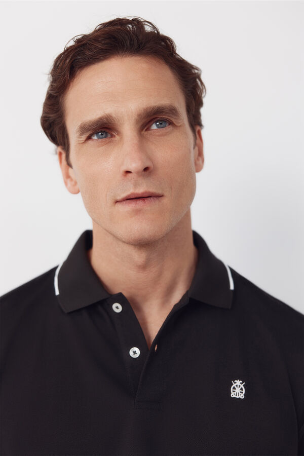 Cortefiel COOLMAX&reg; jacquard collar polo shirt Black