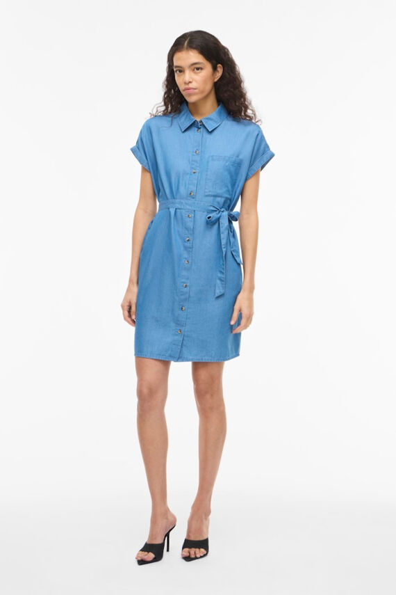 Vestido corto camisero vaquero de Tencel
