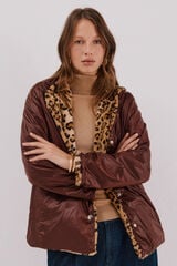 Cortefiel Short reversible faux fur jacket Dark brown