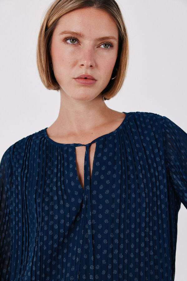 Cortefiel Pleated tie blouse Printed blue