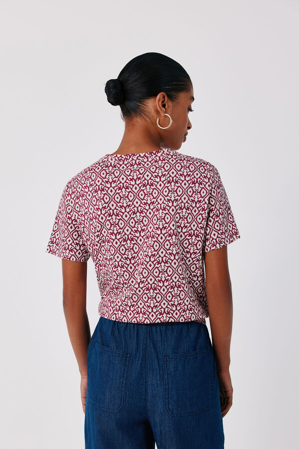 Cortefiel Gold button basic T-shirt Printed red