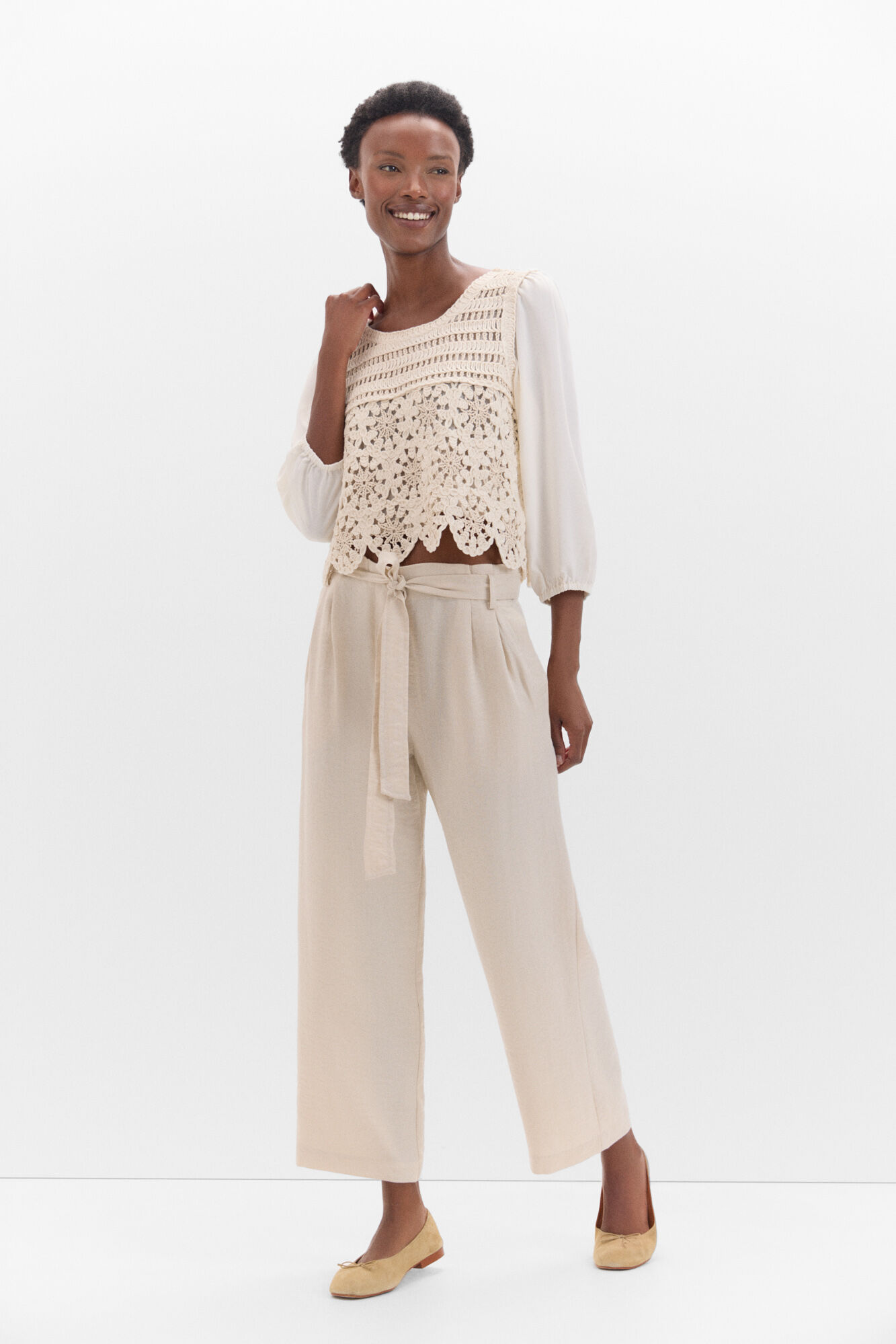 Blusa combinada crochet Blusas de mujer Cortefiel