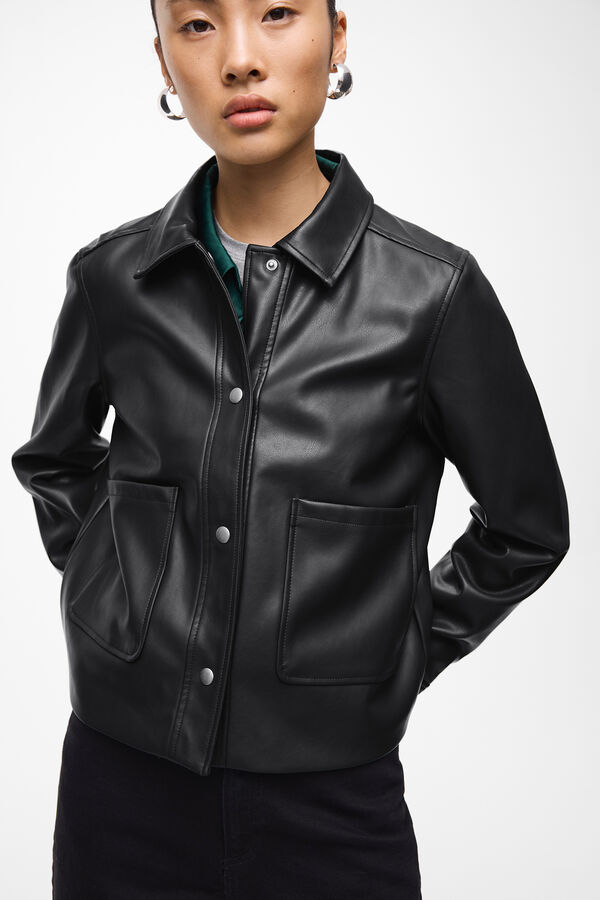 Vila Buttoned faux leather jacket Black