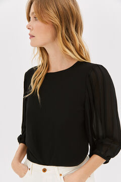 Cortefiel Combined jersey-knit and crepe top Black