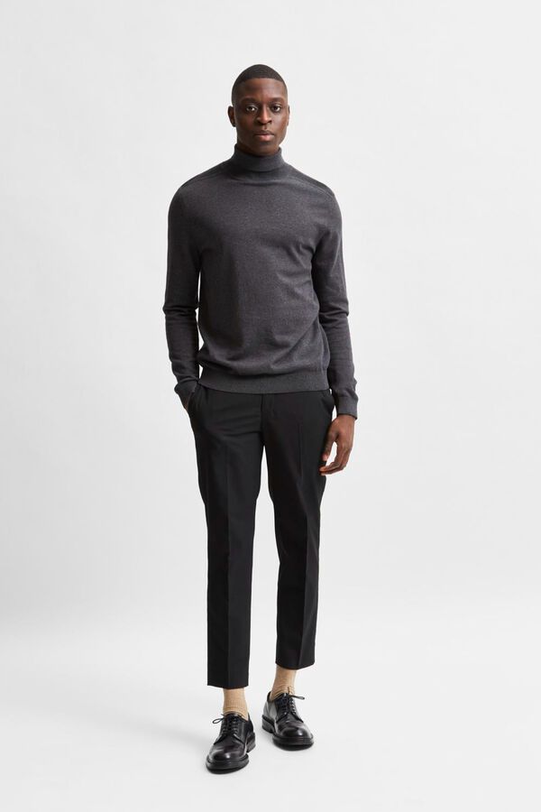 Selected Camisola gola alta em algod&atilde;o org&acirc;nico Cinzento
