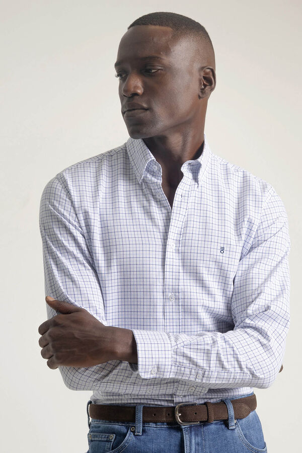 PuroEGO Camisa xadrez de algodão slim fit Azul