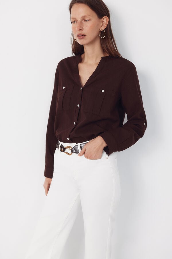 Cortefiel Camisa r&uacute;stica de manga comprida Castanho