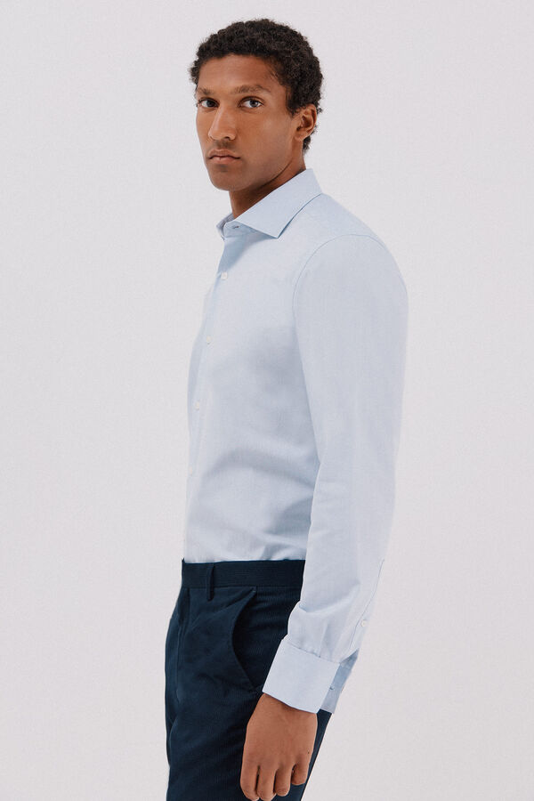 Cortefiel Plain easy-iron shirt with cufflinks Blue