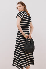 Cortefiel striped structured dress Printed white