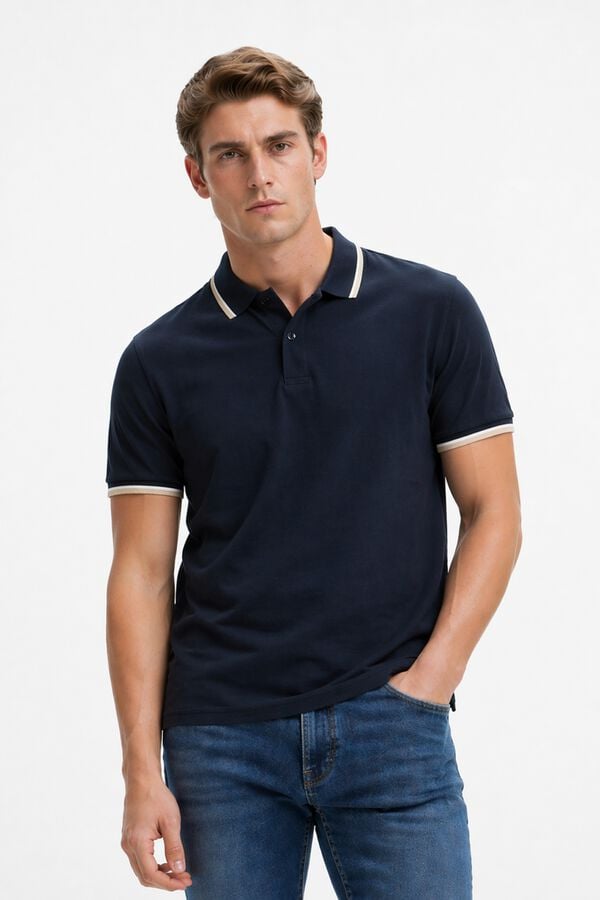 Selected Piqu&eacute; short sleeve polo shirt Blue