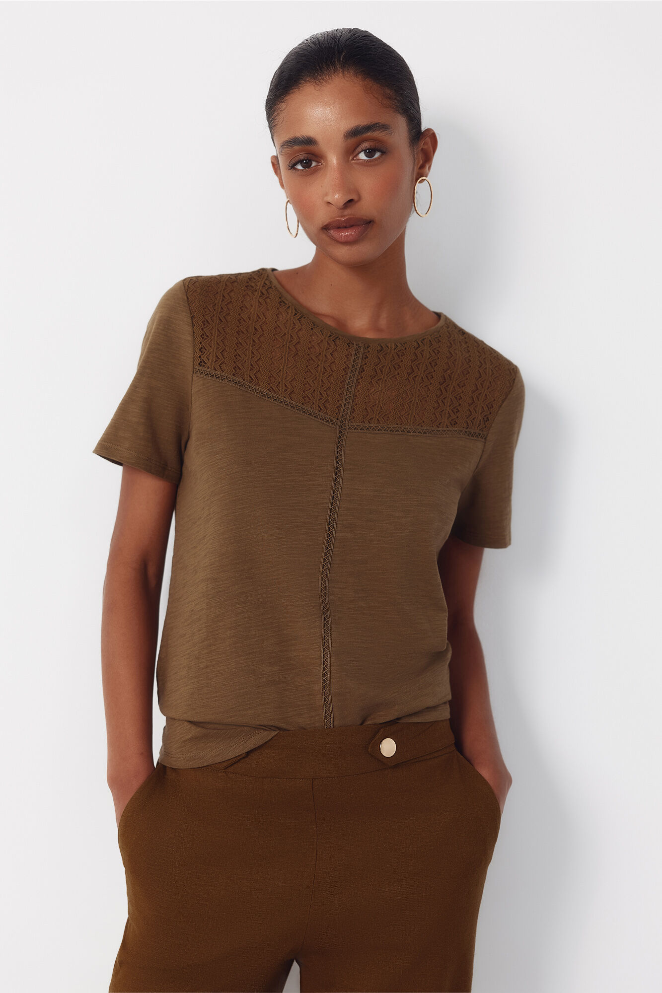 Cortefiel Guipure yoke t-shirt