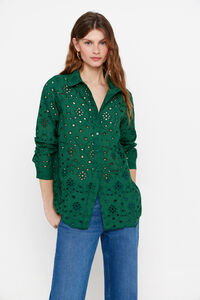 Cortefiel Camisa algodón bordado Verde oscuro