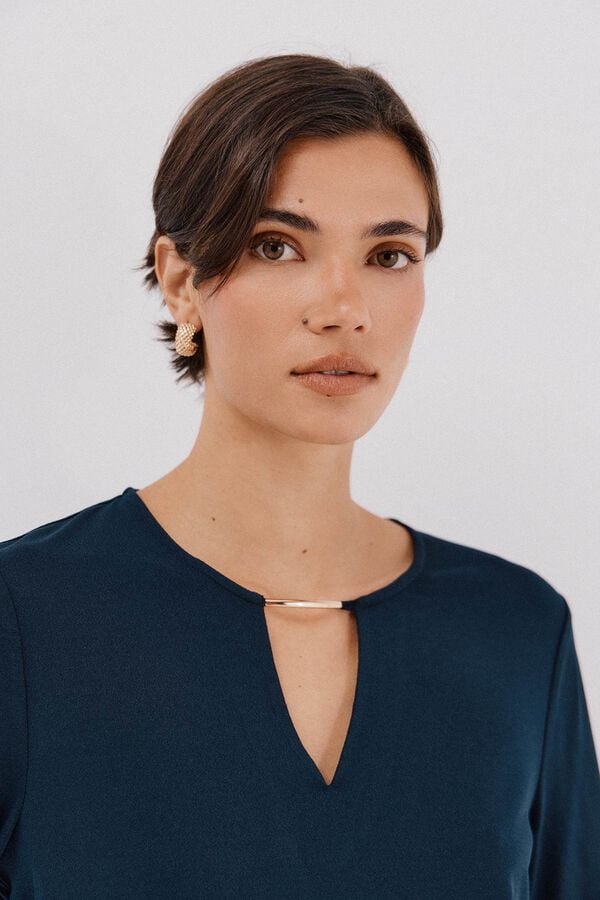 Cortefiel Gold piece top with neckline Navy