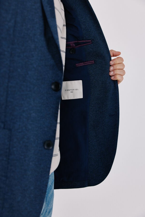 Cortefiel Navy herringbone knit blazer Blue