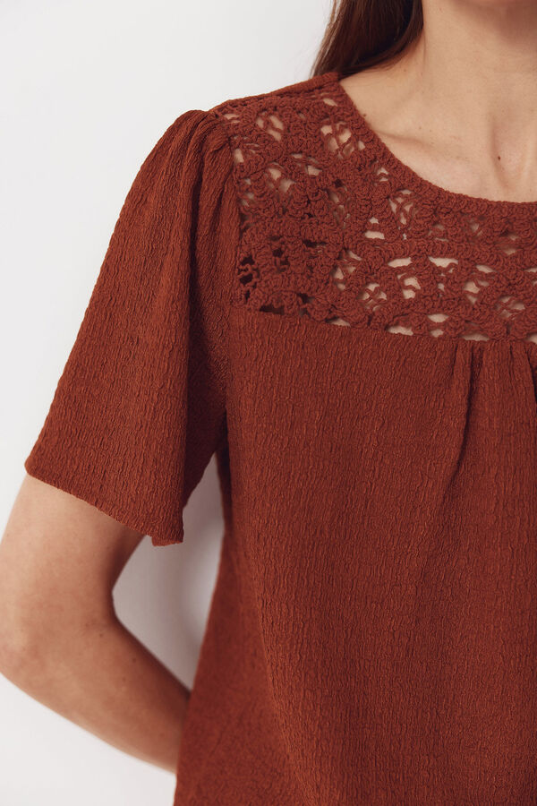 Cortefiel Combined guipure top Brown