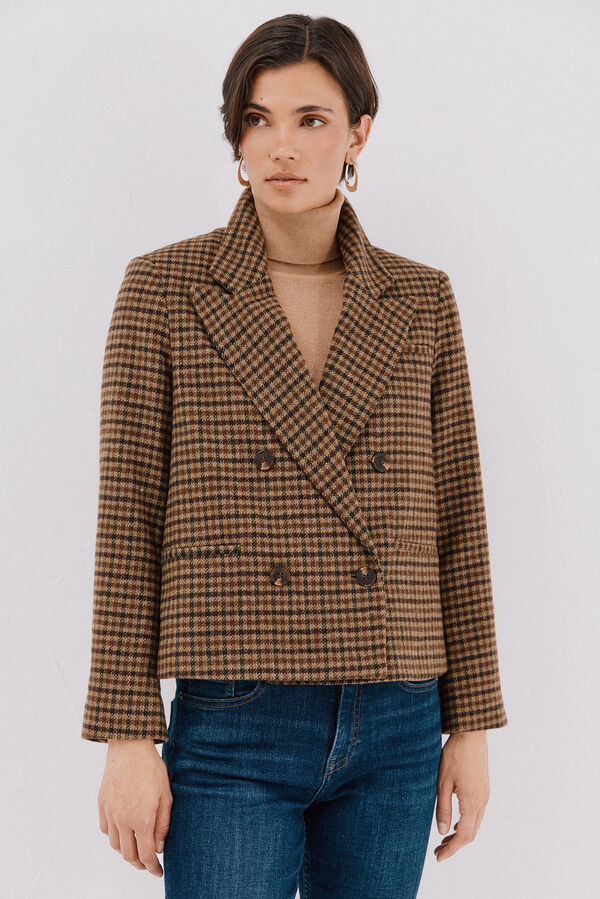 Cortefiel Cropped blazer Printed brown