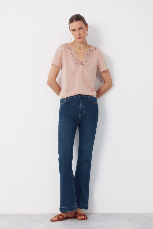 Cortefiel V t-shirt with trim Pink