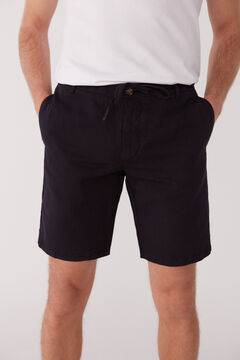 Cortefiel Cotton and linen Bermuda shorts with drawstring waist Navy