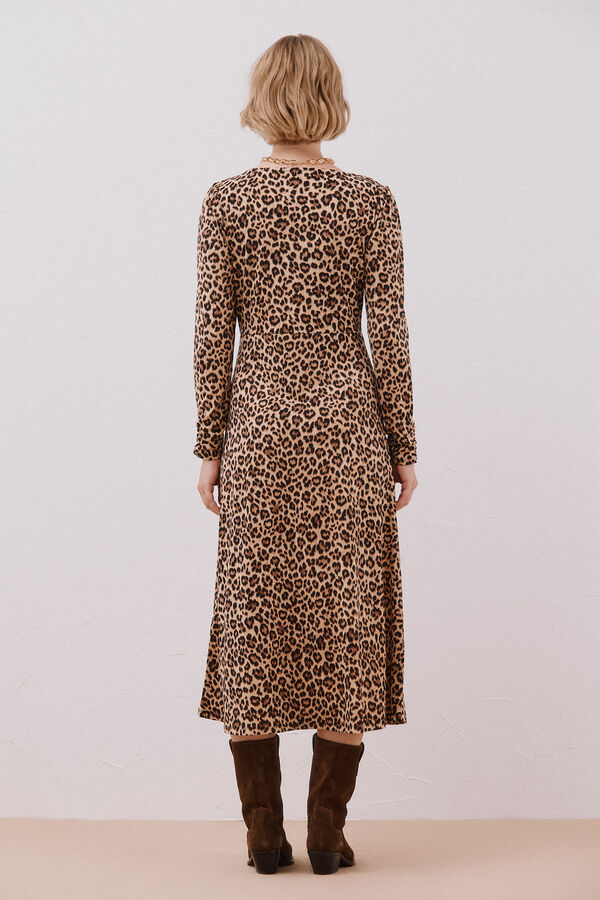 Cortefiel Gathered chest dress Printed beige