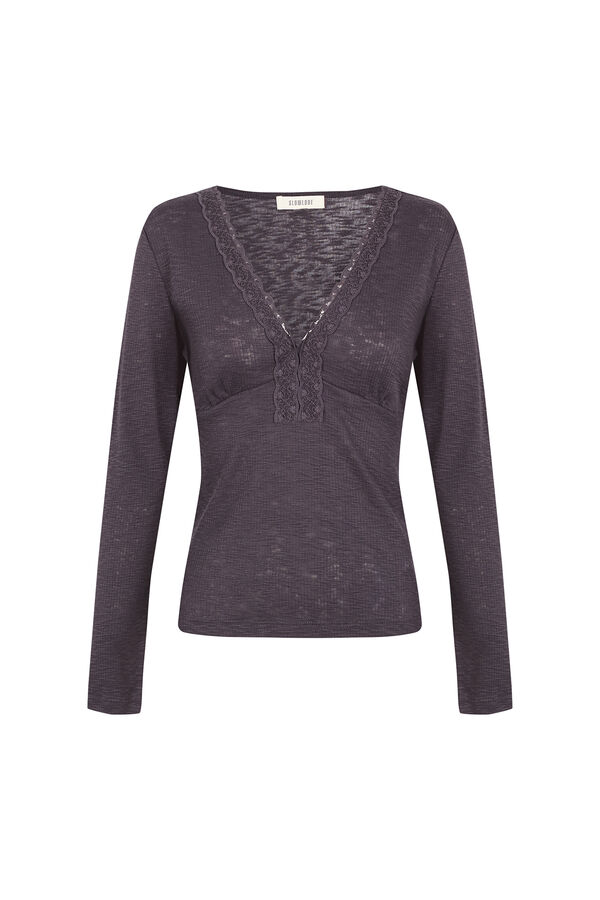Slowlove Lace neckline top Dark grey