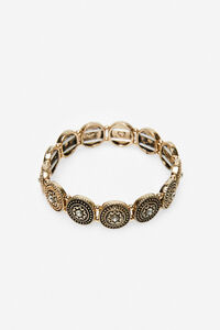 Cortefiel Elastic bracelet with metal pieces and crystals Gold