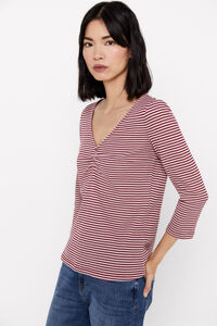 Cortefiel Striped top with ruched detail Maroon
