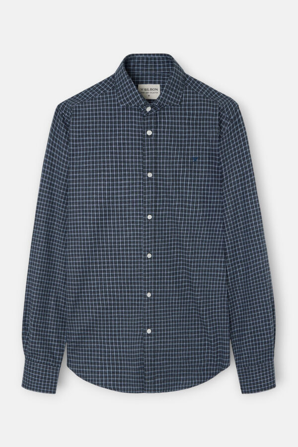 Silbon Camisa esportiva xadrez Azul