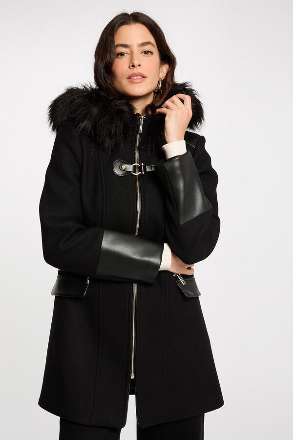 Morgan Abrigo recto con cremallera y capucha Negro