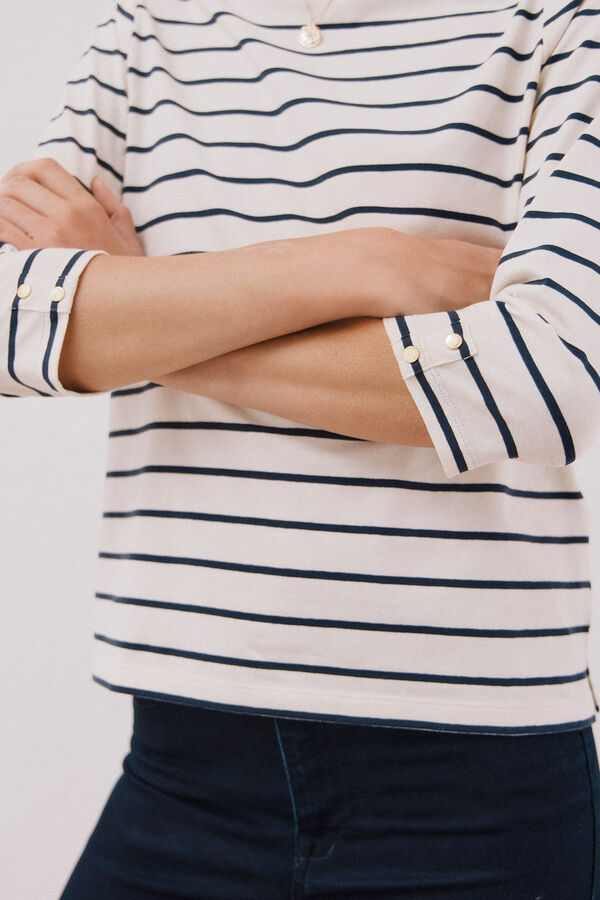 Cortefiel Essential boat neck T-shirt Printed blue