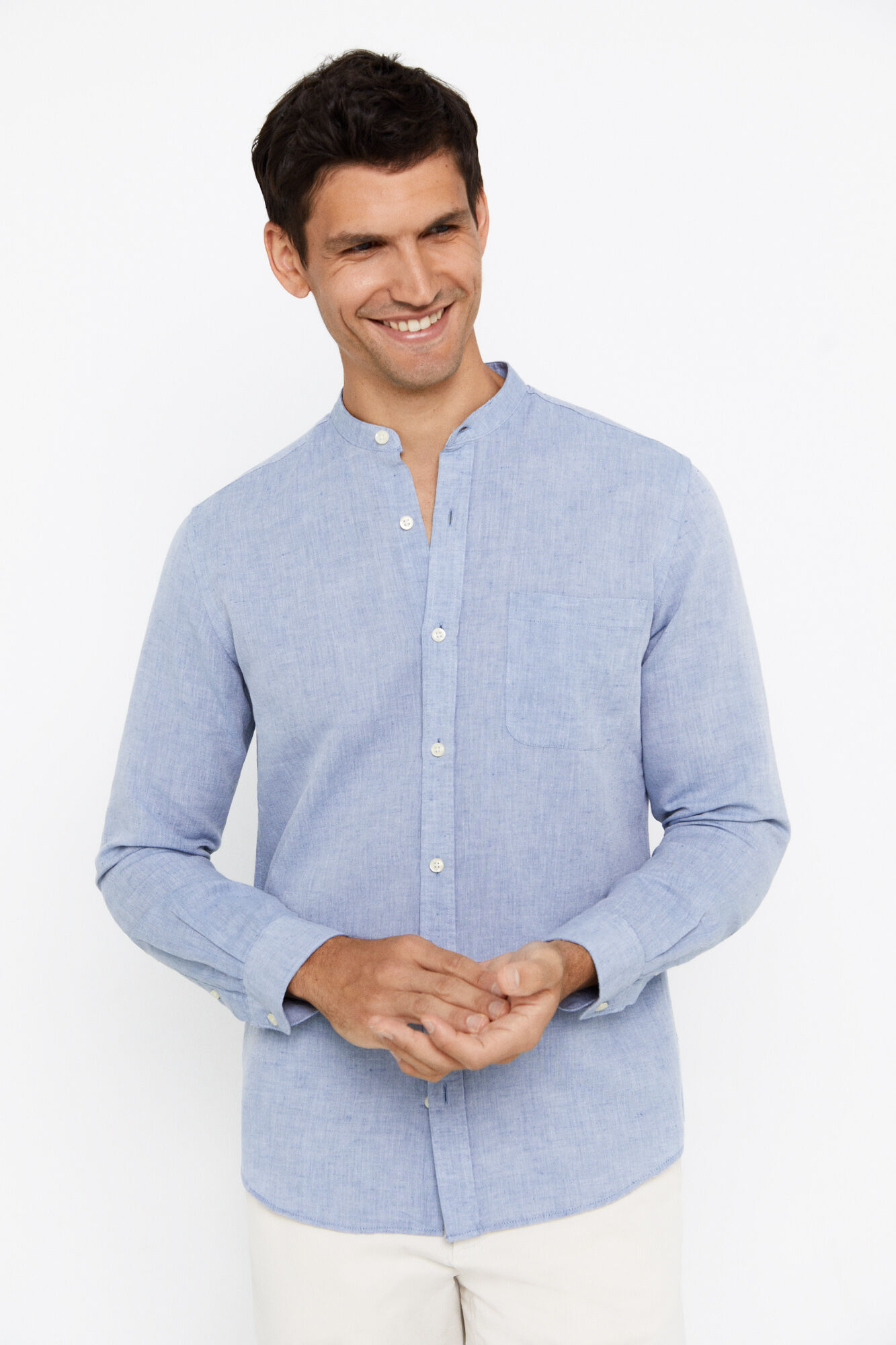 Camisa lino algod n cuello mao Camisas de hombre Cortefiel