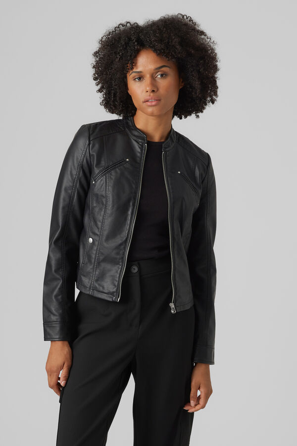 Vero Moda Blusão com efeito couro e gola Perkins Preto