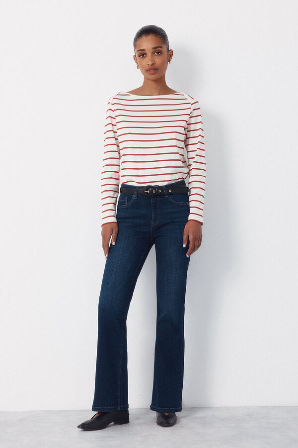 Cortefiel Contrast boat neck t-shirt Red