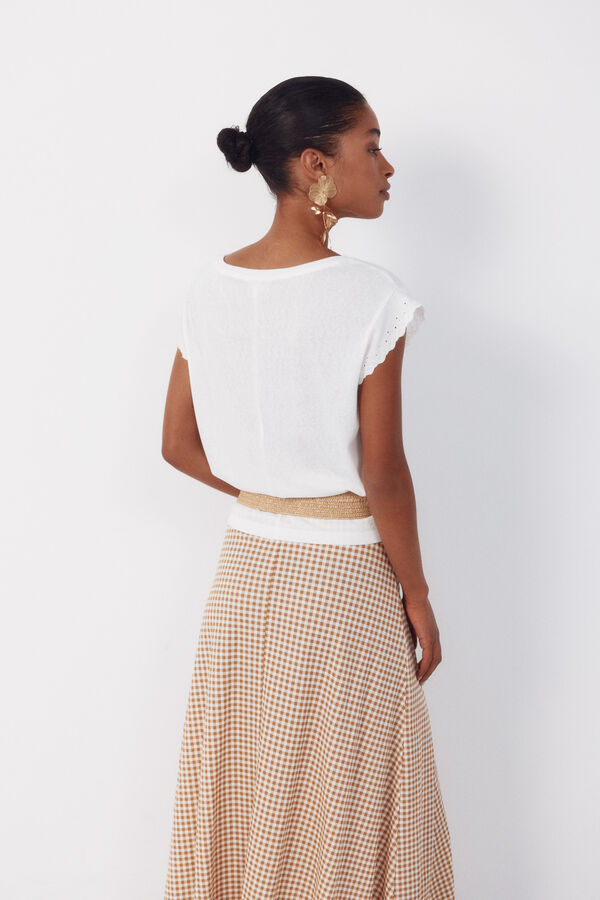 Cortefiel T-shirt with trim on sleeves White