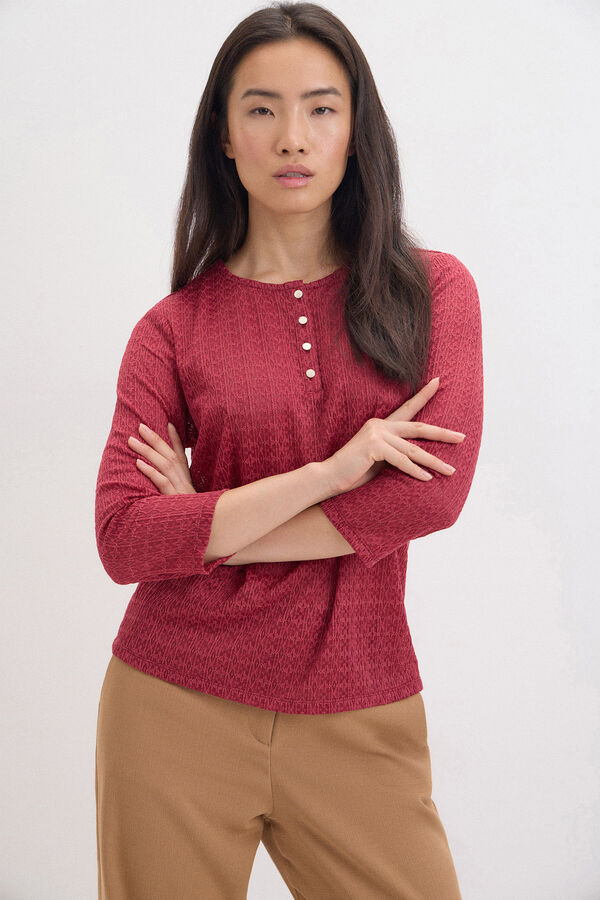 Cortefiel Textured top with buttons Purple