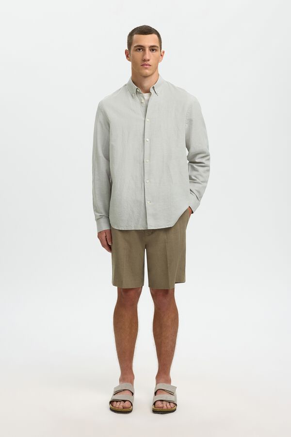 Selected Camisa de manga comprida em linho Verde