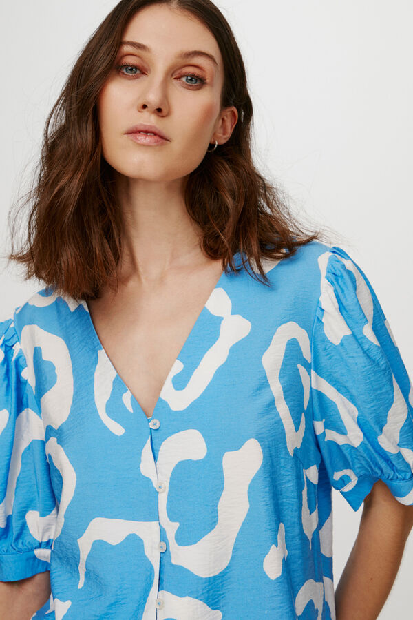 Cortefiel Ecovero blouse with balloon sleeves Blue