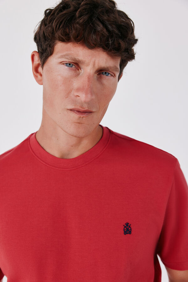 Cortefiel Piqu&eacute; fabric basic T-shirt Red