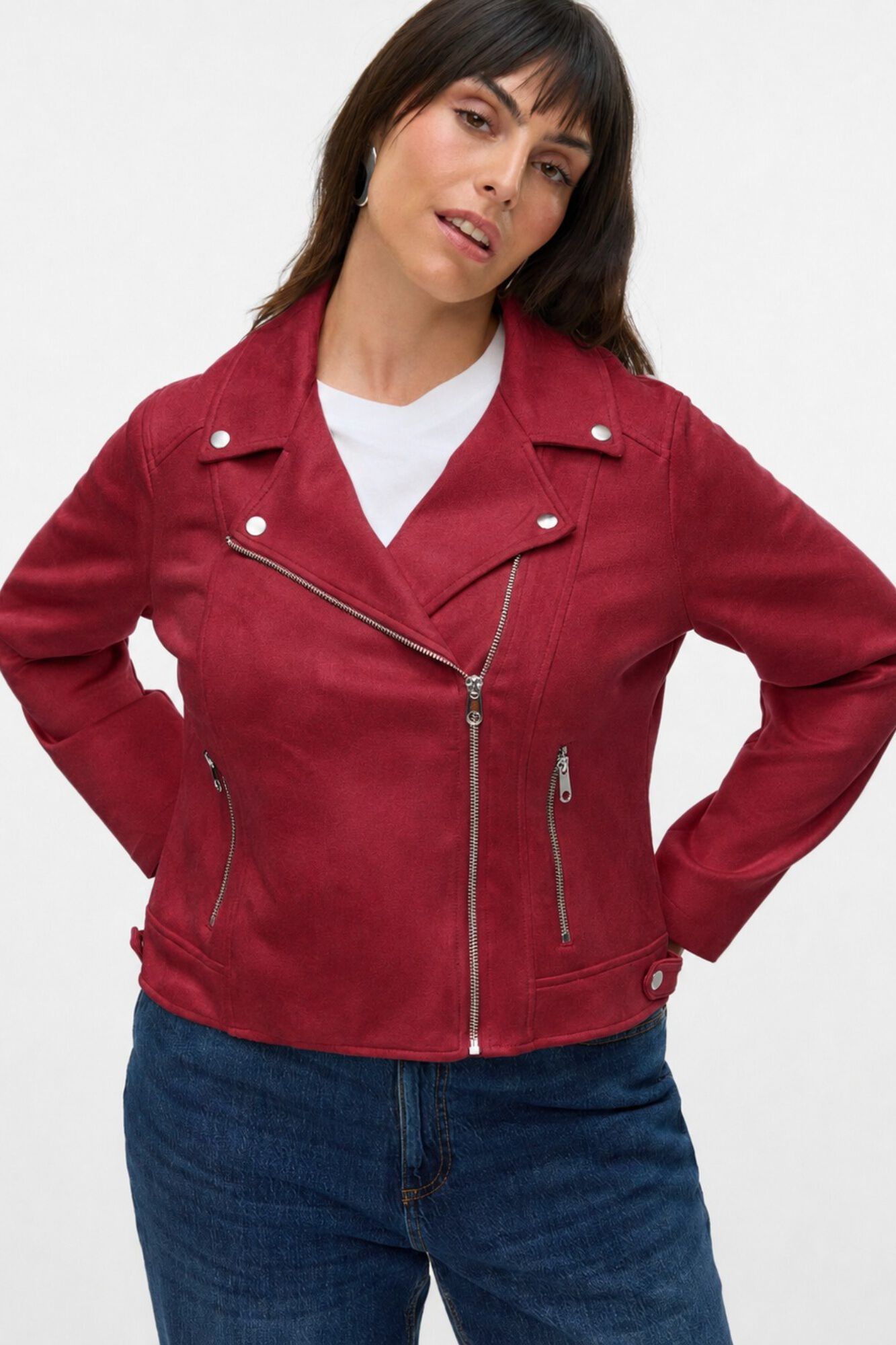Vero Moda Curve Blus&atilde;o motard em camur&ccedil;a sint&eacute;tica
