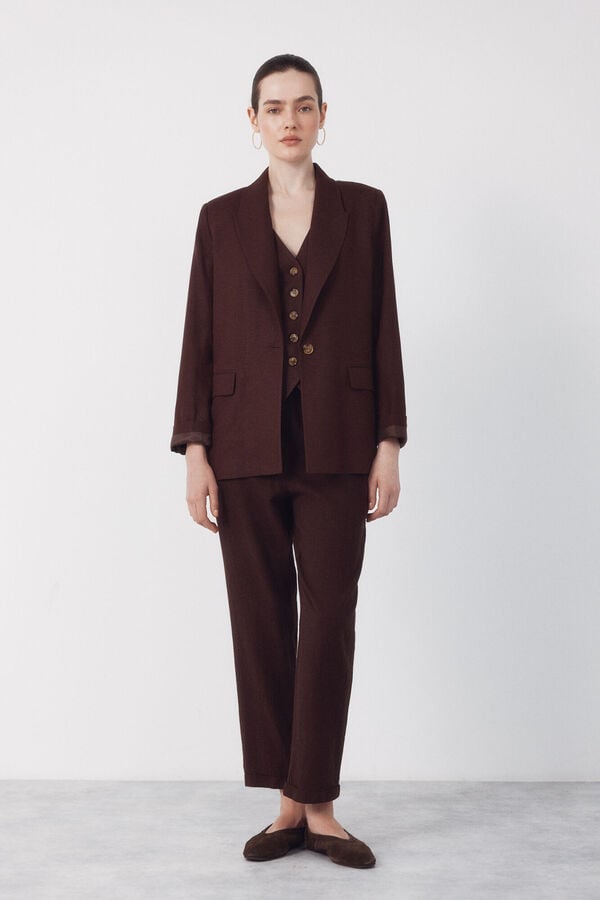 Cortefiel Blazer fabric with linen Dark brown