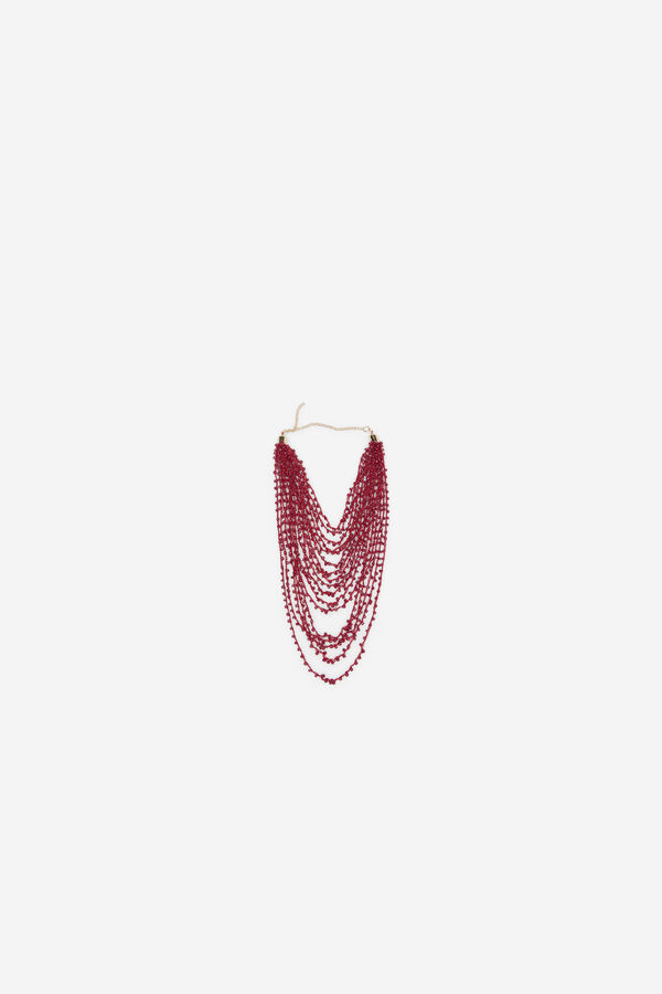Cortefiel Long beaded necklace Maroon